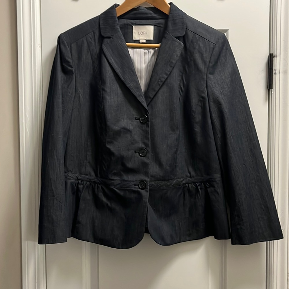 Ann Taylor Loft denim blue blazer with pinstripe lining. Size 12